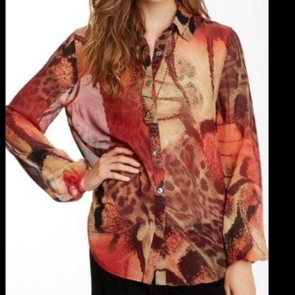 Da-Nang Silk Animal Print Blouse Orange S - Picture 9 of 9